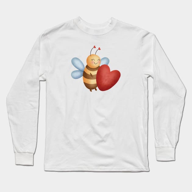 Cute Bee With Heart Long Sleeve T-Shirt by EL-Lebedenko